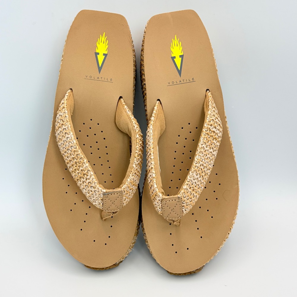 Volatile Neville Wedge Sandals Woven Raffia Platform Flip Flop Sz 8 Boho Summer - Picture 13 of 14